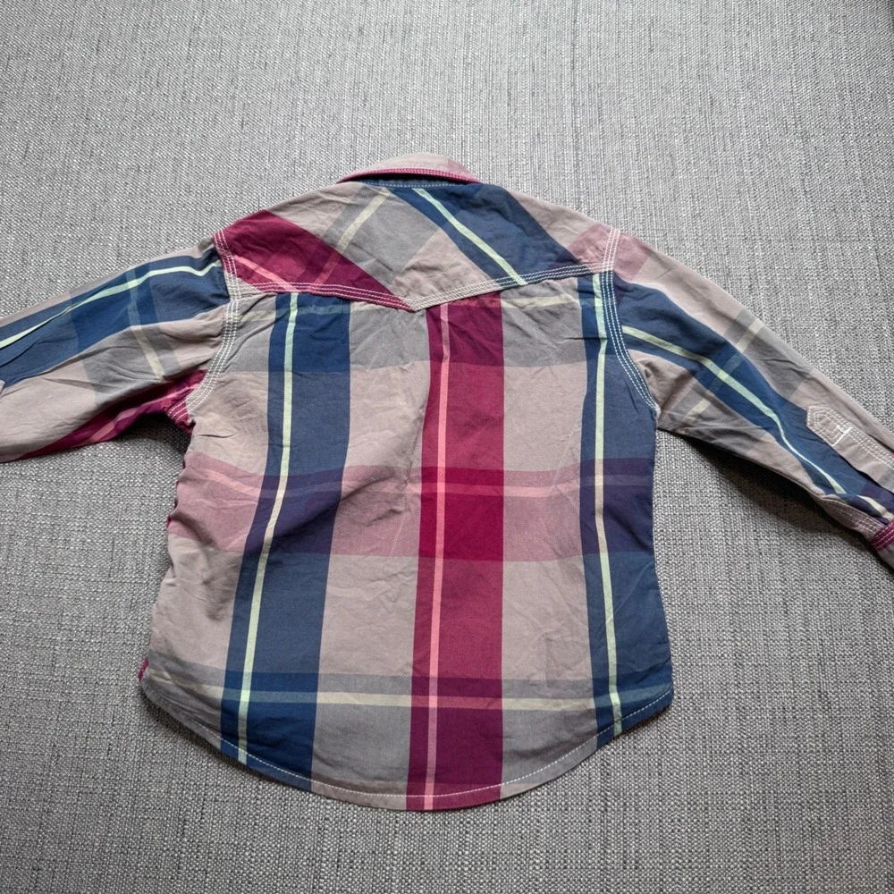 Wrangler 20X Kids Western Shirt Plaid Long Sleeve Pearl Snap Burgundy BJ1171A XS